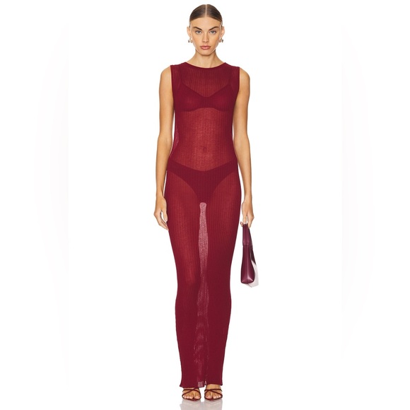 NWT Lovers and Friends Clarice Sheer Maxi Dress in Burgundy, Size Medium - Picture 1 of 10